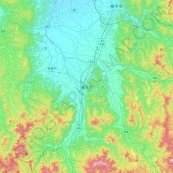Topografische Karte Yuzawa, Höhe, Relief