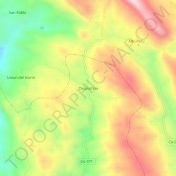 Topografische Karte Oxapampa, Höhe, Relief