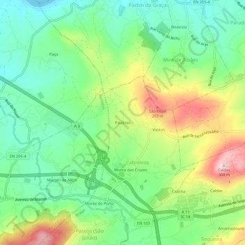 Topografische Karte Paulinos, Höhe, Relief