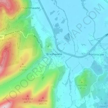 Topografische Karte Braithwaite, Höhe, Relief