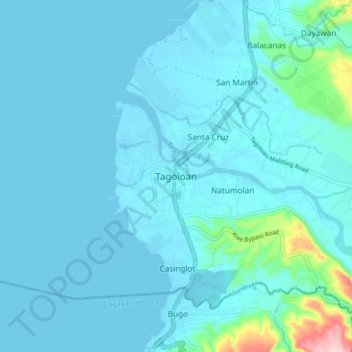 Topografische Karte Tagoloan, Höhe, Relief