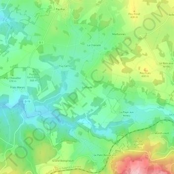 Topografische Karte La Prade, Höhe, Relief