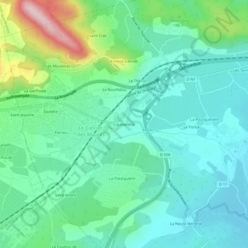 Topografische Karte Causserène, Höhe, Relief