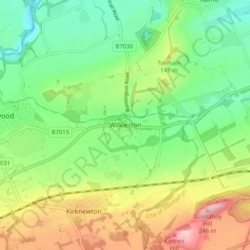 Topografische Karte Wilkieston, Höhe, Relief