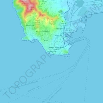 Topografische Karte Piombino, Höhe, Relief