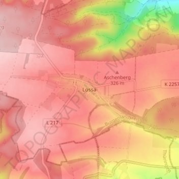 Topografische Karte Lossa, Höhe, Relief