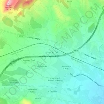 Topografische Karte Cases del Poll, Höhe, Relief