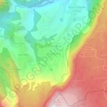 Topografische Karte Hell Bourg, Höhe, Relief