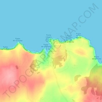 Topografische Karte Cala Morell, Höhe, Relief