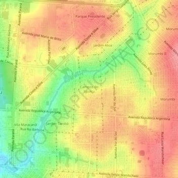Topografische Karte Campos do Iguaçu, Höhe, Relief