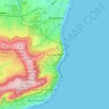 Topografische Karte Luccombe, Höhe, Relief