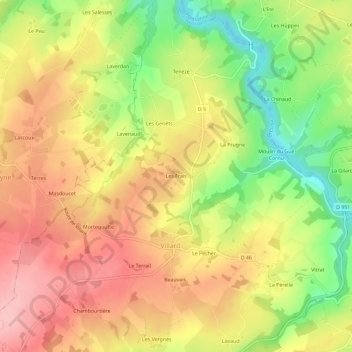 Topografische Karte Les Frais, Höhe, Relief