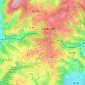 Topografische Karte Eigen, Höhe, Relief