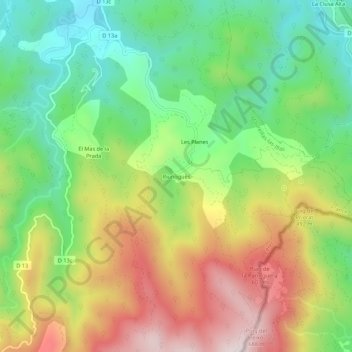 Topografische Karte Riunoguès, Höhe, Relief