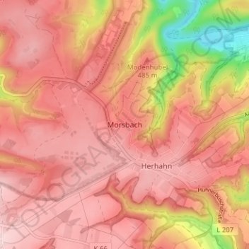 Topografische Karte Morsbach, Höhe, Relief