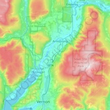 Topografische Karte Spallumcheen, Höhe, Relief