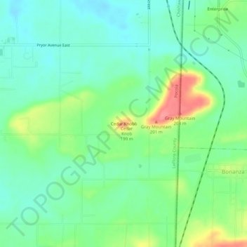 Topografische Karte Cedar Knobb, Höhe, Relief