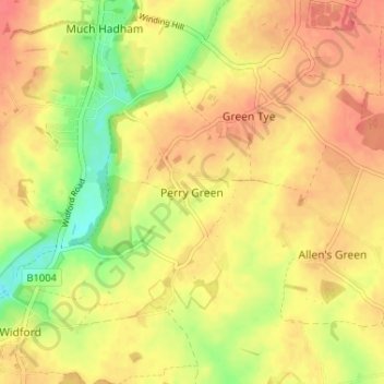 Topografische Karte Perry Green, Höhe, Relief