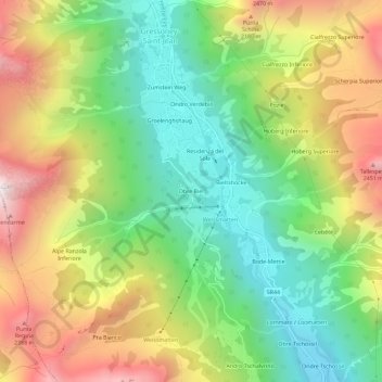 Topografische Karte Obre Biel, Höhe, Relief