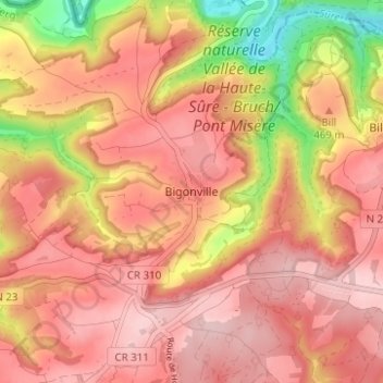 Topografische Karte Bondorf, Höhe, Relief