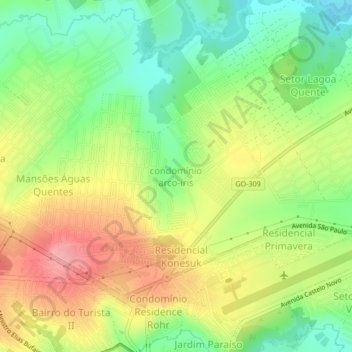 Topografische Karte condomínio arco-íris, Höhe, Relief