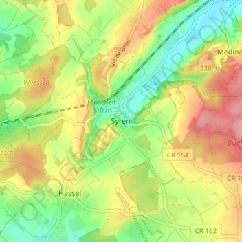 Topografische Karte Syren, Höhe, Relief