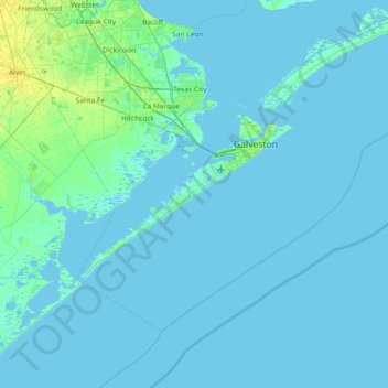 Topografische Karte Galveston Island, Höhe, Relief
