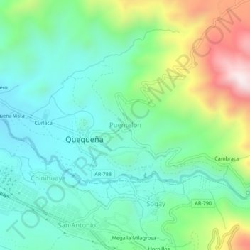 Topografische Karte Puentelon, Höhe, Relief