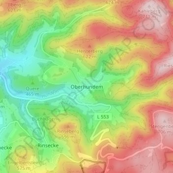 Topografische Karte Oberhundem, Höhe, Relief