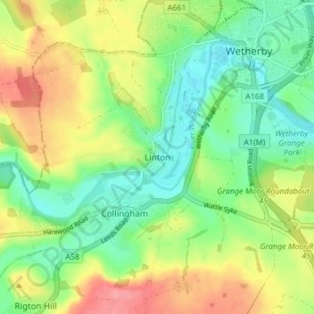 Topografische Karte Linton, Höhe, Relief