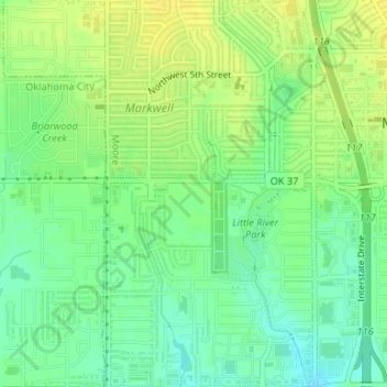 Topografische Karte KOMA-AM (Oklahoma City), Höhe, Relief