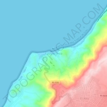Topografische Karte Cabo Blanco, Höhe, Relief