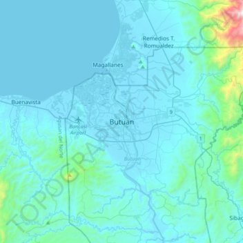 Topografische Karte Butuan, Höhe, Relief
