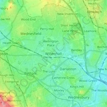 Topografische Karte Willenhall, Höhe, Relief