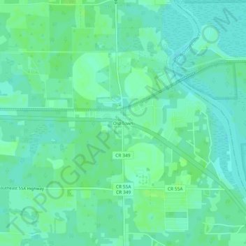 Topografische Karte Old Town, Höhe, Relief