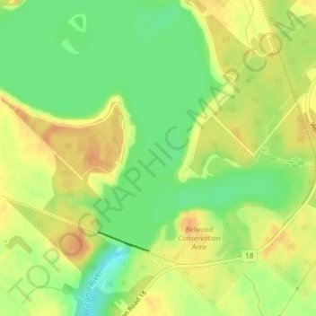 Topografische Karte Lake Belwood, Höhe, Relief