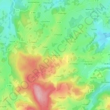 Topografische Karte Chantagrioux, Höhe, Relief