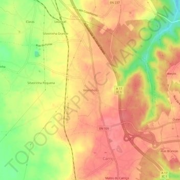 Topografische Karte Vieirinhos, Höhe, Relief