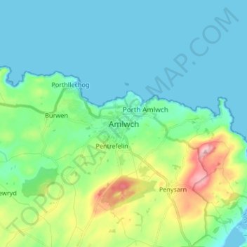 Topografische Karte Amlwch, Höhe, Relief