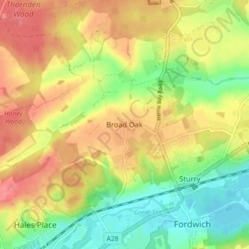 Topografische Karte Broad Oak, Höhe, Relief