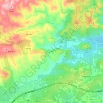 Topografische Karte Julião, Höhe, Relief