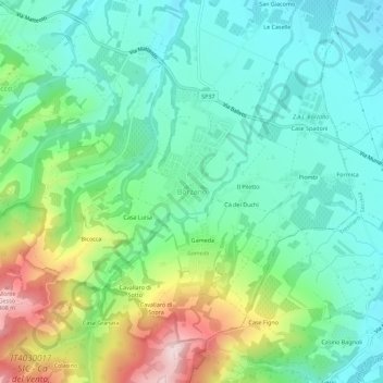Topografische Karte Borzano, Höhe, Relief