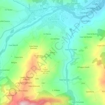 Topografische Karte Fravica, Höhe, Relief