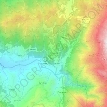 Topografische Karte Carrapuços, Höhe, Relief