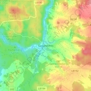 Topografische Karte Gopprechts, Höhe, Relief