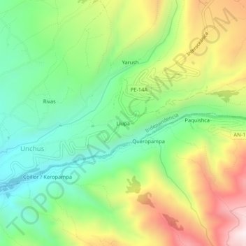 Topografische Karte Llupa, Höhe, Relief