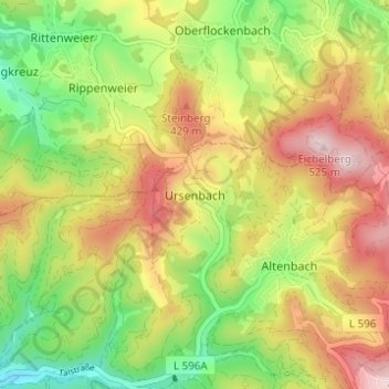 Topografische Karte Ursenbach, Höhe, Relief