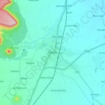 Topografische Karte Maihar, Höhe, Relief