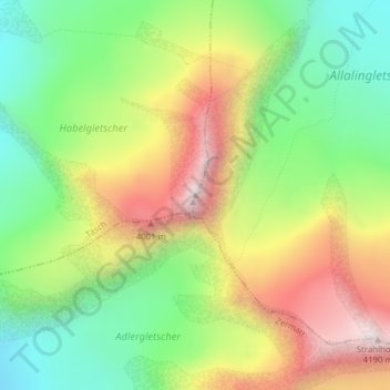 Topografische Karte Rimpfischhorn, Höhe, Relief