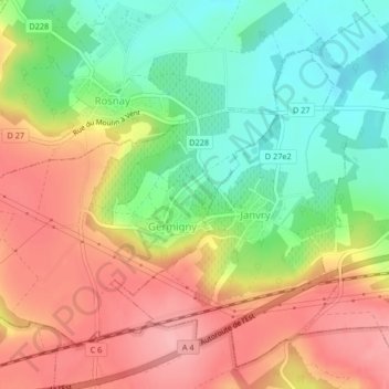 Topografische Karte Bruit, Höhe, Relief